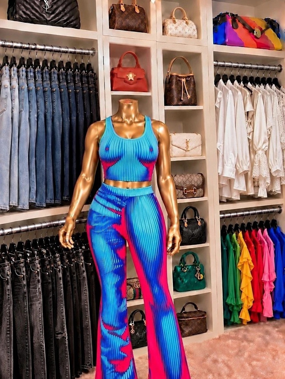 Blue & Pink Abstract Two-Piece Set